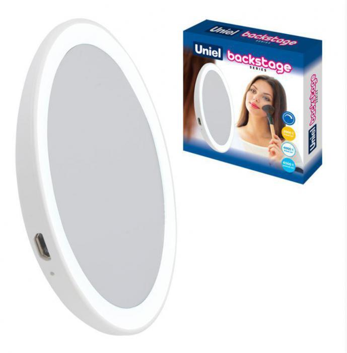 Косметическое макияжное маленькое зеркало с подсветкой UNIEL ULK-F73 белое маленькое зеркальце карманное - фото 1 - id-p204475946