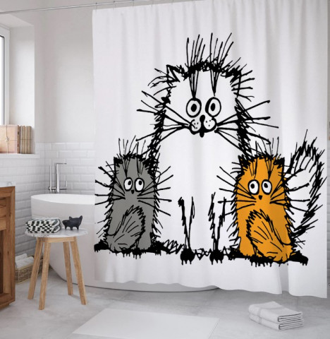 Фотоштора в ванную Joy Textile 180*200 см, «Мохнатые коты»
