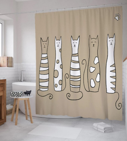 Фотоштора в ванную Joy Textile 180*200 см, «Добрые коты»