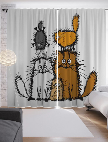 Набор штор с фотопечатью Joy Textile (сатен) 2 шторы, общий размер 290*265 см, «Семейство котов»