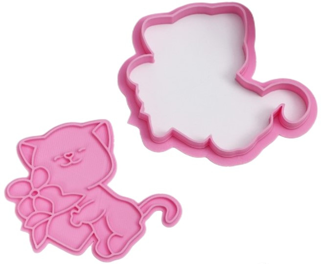 Форма пластиковая для печенья «Кошечка с цветами» 8,5*7,5 см, розовая - фото 1 - id-p207149210