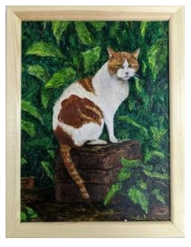 Картина Cat in Green (Джонс А.С.) 24*18 см, картон, масло (живопись)