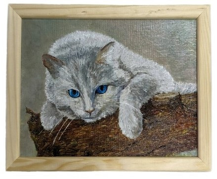 Картина White Cat (Джонс А.С.) 18*24 см, картон, масло (живопись) - фото 1 - id-p207149375