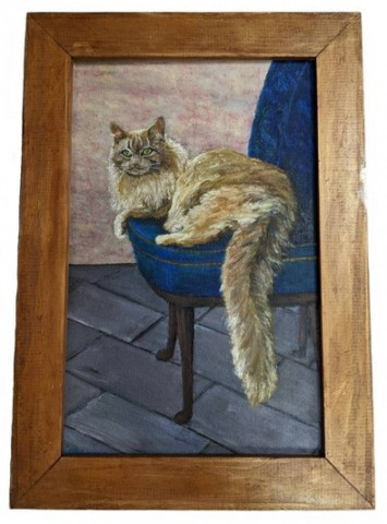 Картина «Кот в голубом кресле» (Джонс А.С.) 30*20 см, картон, масло (живопись)