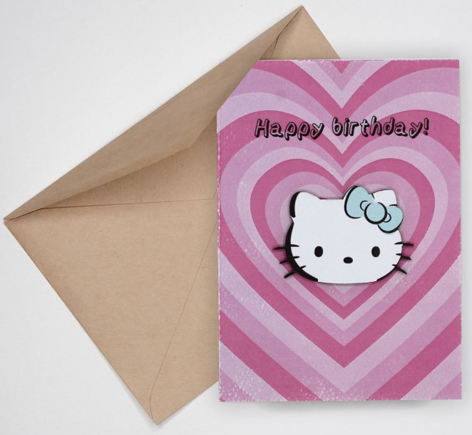 Открытка поздравительная ручной работы и конверт 105*147 мм, Happy Birthday. Kitty - фото 2 - id-p207149426