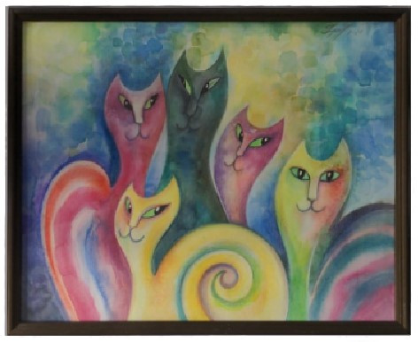 Картина «Акварельные кошки» (Губаревич И.В.) 40*50 см, бумага, акварель, цветные карандаши - фото 1 - id-p207149477