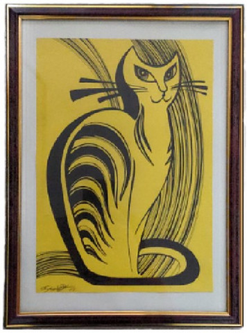 Картина «Желто-черная кошка» (Губаревич И.В.) 30*21 см, бумага, гелевая ручка, черный маркер - фото 1 - id-p207149481