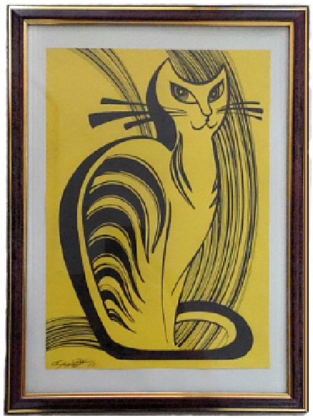 Картина «Желто-черная кошка» (Губаревич И.В.) 30*21 см, бумага, гелевая ручка, черный маркер - фото 2 - id-p207149481