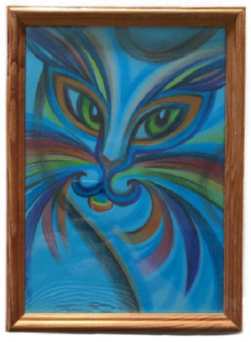 Картина «Небесный кот» (Губаревич И.В.) 30*21 см, бумага, цветные карандаши - фото 1 - id-p207149483