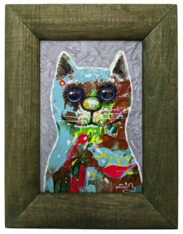Картина «Бирюзовый кот 1» (Кульша П.) 25*15 см, холст, акрил - фото 1 - id-p207149550