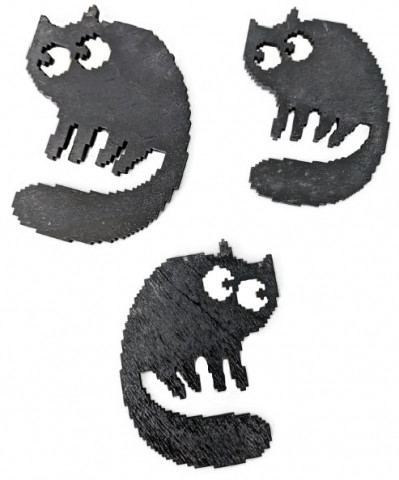 Магнит деревянный «Котик» (Марданов А.А.) размеры — ассорти (7,5*5 см, 8,5*6 см), черный