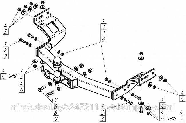 Прицепное устройство (фаркоп) Mitsubishi Pajero Sport 3 (2016 - 2024) 91313FE - фото 1 - id-p207246811