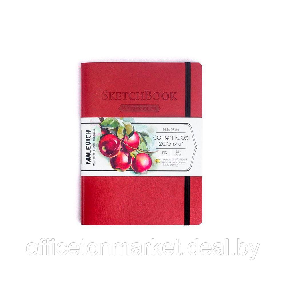 Скетчбук для акварели "Малевичъ", 14.5x19.5 см, 200 г/м2, 18 листов, красный - фото 1 - id-p207256741