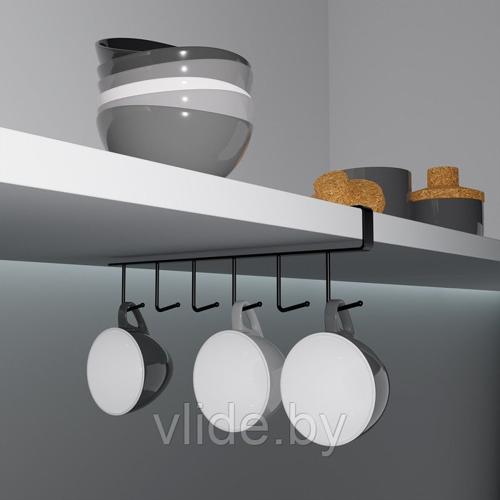 Держатель кухонный подвесной на 6 предметов, 1,5×26×7 см, цвет чёрный - фото 8 - id-p189977863