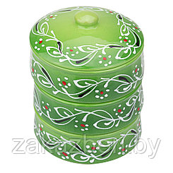 Набор для холодца керамический "Малыш" 3 предмета по 0,4л, д13см "Роспись", h4см, ярко-зеленый (Россия)