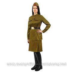 Костюм военного женский, гимнастёрка, юбка, ремень, пилотка, р. 52, рост 170 см