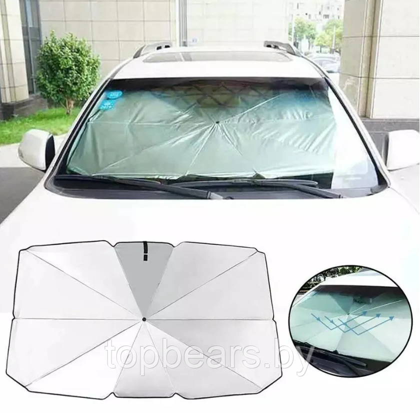 Солнцезащитный зонт для лобового стекла автомобиля, светоотражающий, складной 60 х 125 см. - фото 3 - id-p207345158
