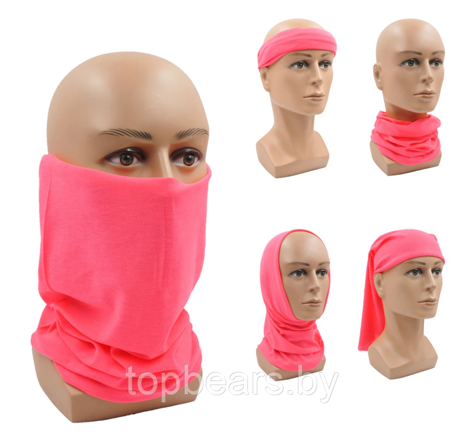 Шарф - труба на лицо Neck Gaiter / Универсальный бафф 16 вариантов ношения / Снуд / Бандана Розовый - фото 9 - id-p207345161