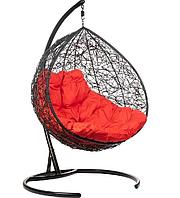 Двухместное подвесное кресло Double черный подушка красный