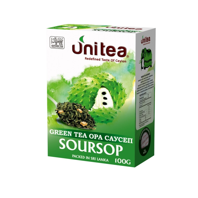Чай зеленый крупнолистовой с кусочками саусепа OPA Soursop Unitea, пр-во Шри-Ланка 100 г - фото 1 - id-p207374557