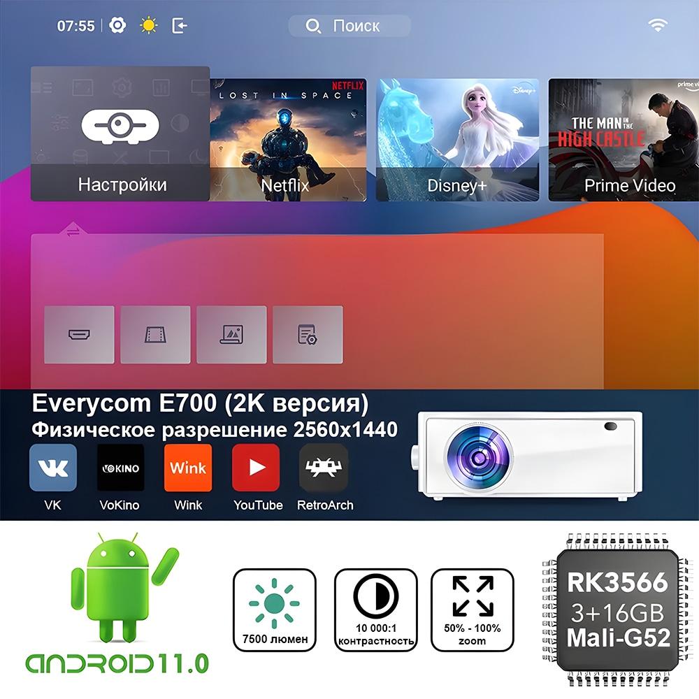 Проектор Everycom E700 (2K версия) 4K Android 11 - фото 9 - id-p207374656