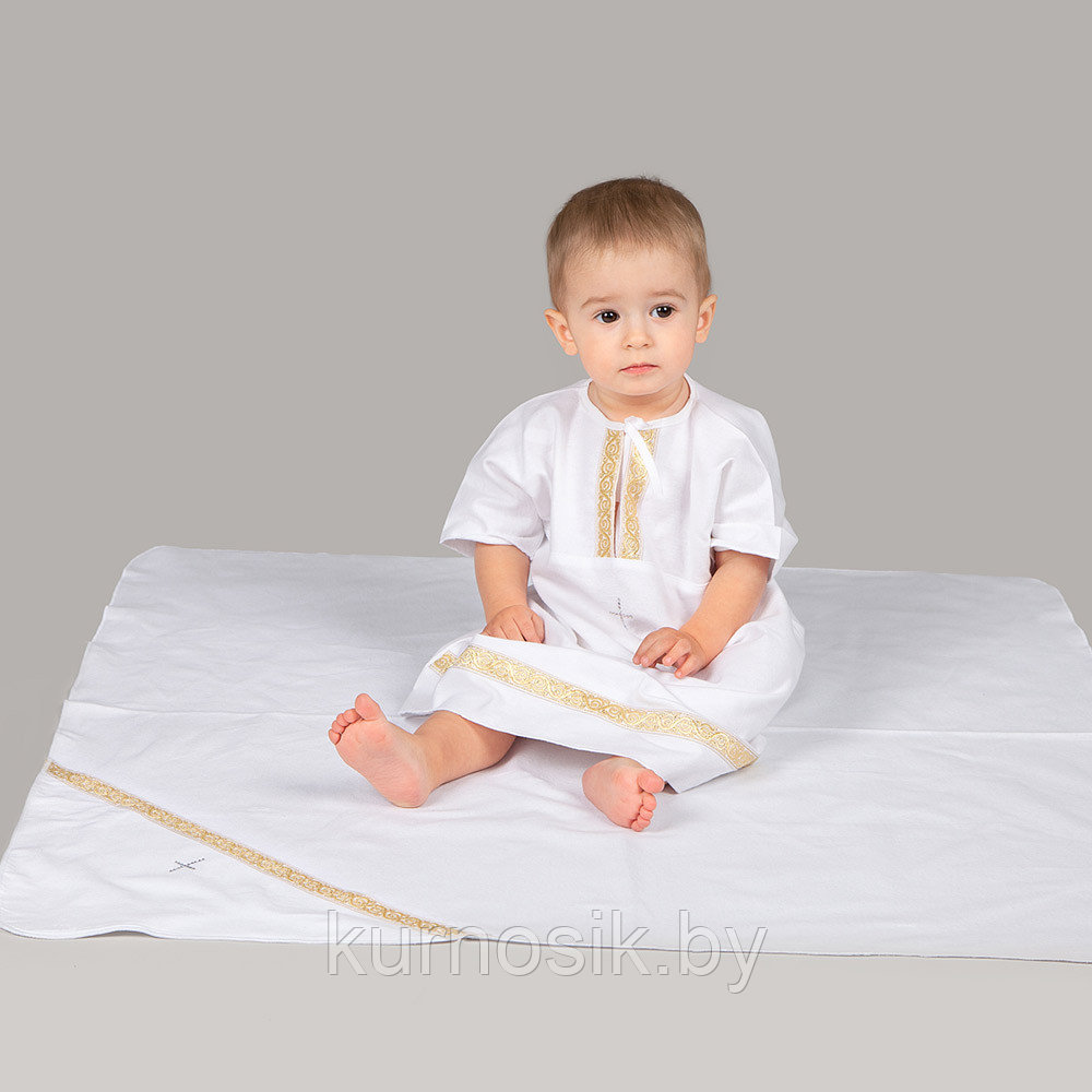 Комплект для крещения мальчика (рубашка, пеленка) Pituso, золото, р.68-74 - фото 2 - id-p207376764