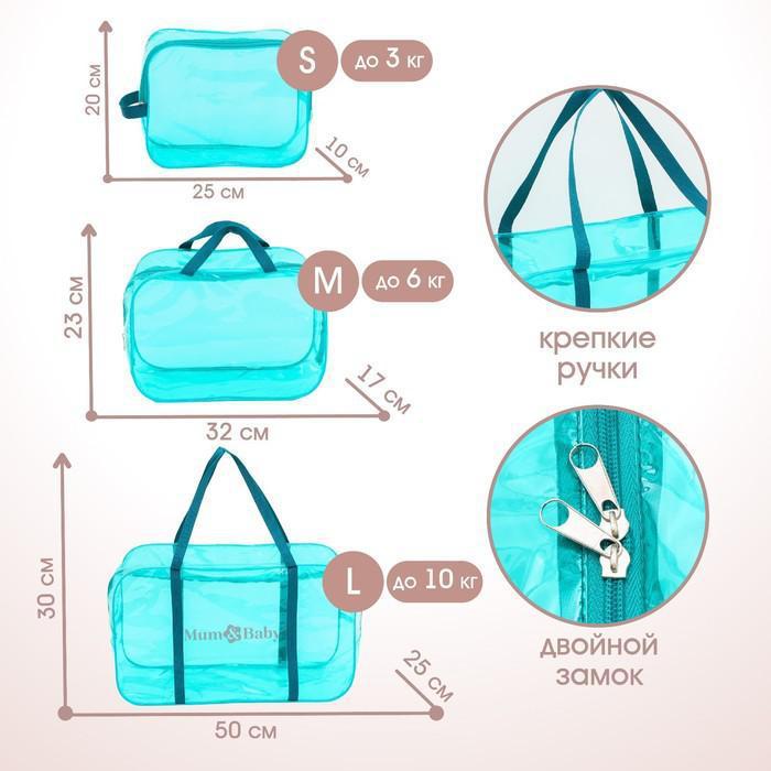 Набор сумок в роддом, 3 шт., цветной ПВХ, цвет бирюзовый - фото 2 - id-p207085996