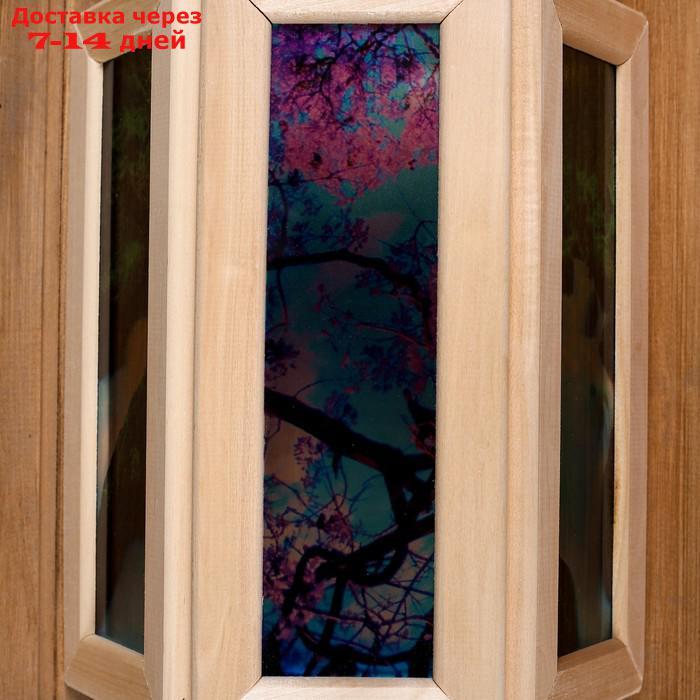 Абажур деревянный "Рисунок 1" со вставками из стекла с УФ печатью, малый, 33х29х12см - фото 3 - id-p207340148