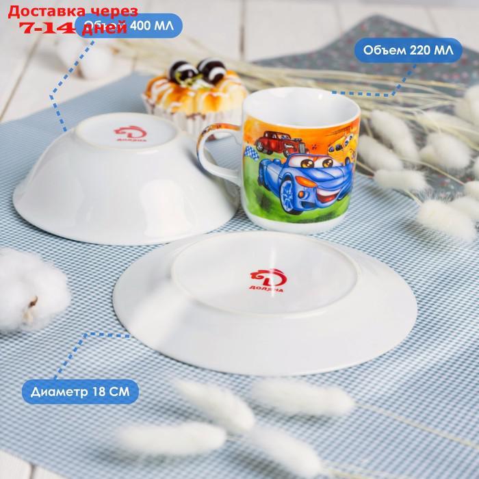 Набор детской посуды Доляна "Гонки", 3 предмета: кружка 230 мл, миска 400 мл, тарелка 18 см - фото 4 - id-p207334707