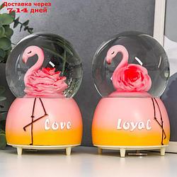 Сувенир полистоун водяной шар музыка "Фламинго-цветок" крутится d=10 см МИКС 15,5х10х10 см