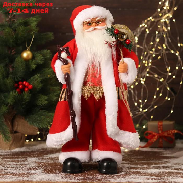 Дед Мороз "В красном костюмчике с орнаментом, с посохом" двигается, 20х50 см - фото 1 - id-p207337254