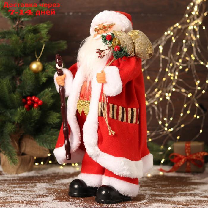 Дед Мороз "В красном костюмчике с орнаментом, с посохом" двигается, 20х50 см - фото 2 - id-p207337254