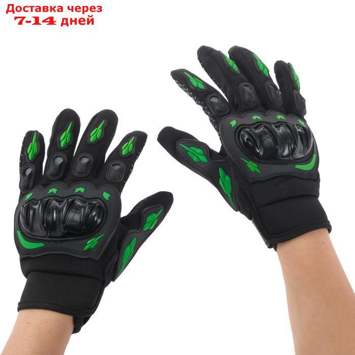Перчатки для езды на мототехнике, с защитными вставками, пара, размер М, черно-зеленый - фото 1 - id-p207338260