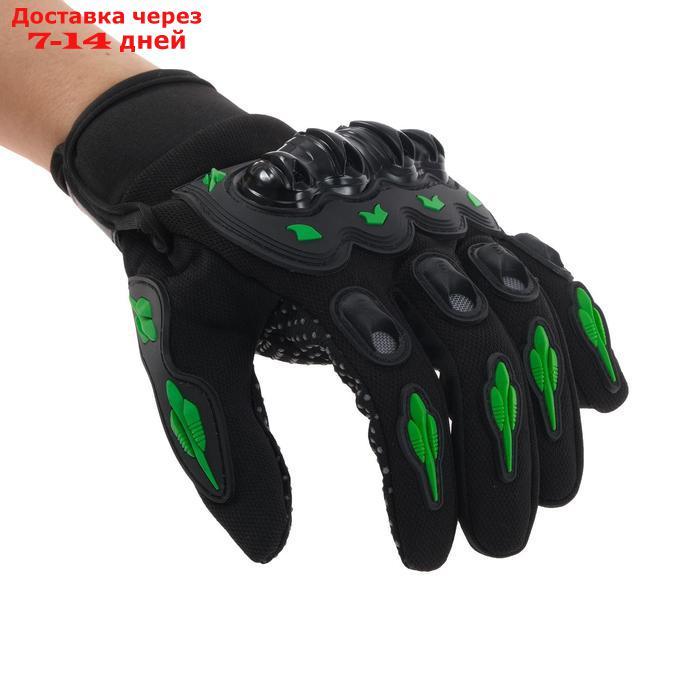 Перчатки для езды на мототехнике, с защитными вставками, пара, размер М, черно-зеленый - фото 3 - id-p207338260
