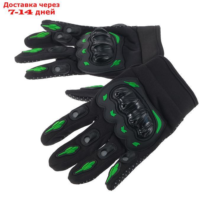 Перчатки для езды на мототехнике, с защитными вставками, пара, размер М, черно-зеленый - фото 4 - id-p207338260