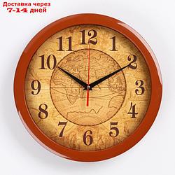 Часы настенные "Карта", коричневый обод, 28х28 см