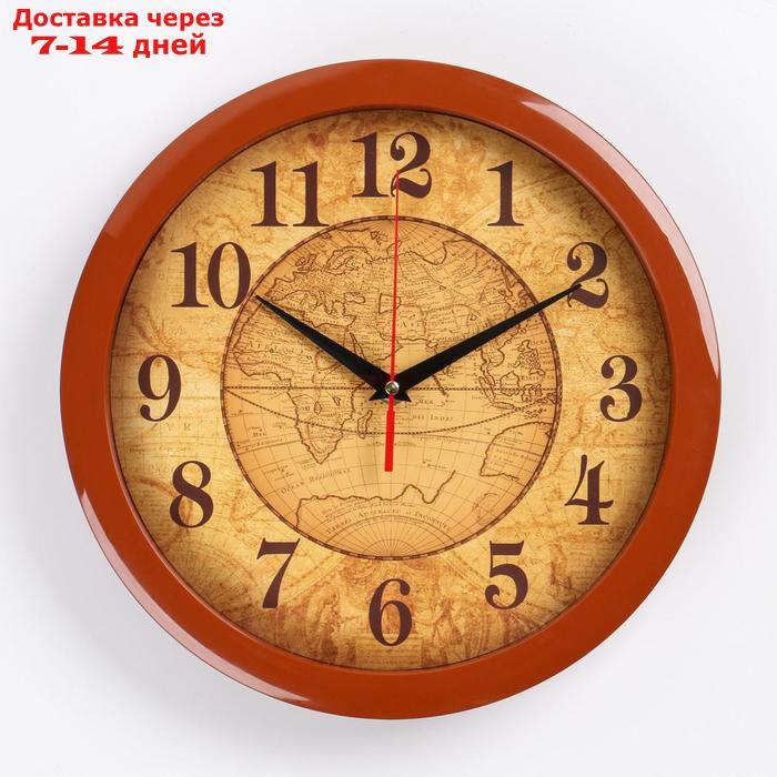 Часы настенные "Карта", коричневый обод, 28х28 см - фото 1 - id-p207339254