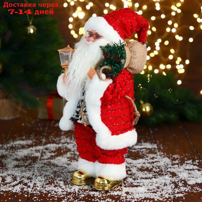 Дед Мороз "В свитере и блестящей шубке с белым мехом" двигается, фонарь светится, 15х35 см - фото 3 - id-p207340275