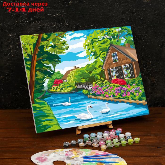 Картина по номерам на холсте с подрамником "Дом у реки" 40×50 см - фото 1 - id-p207335185