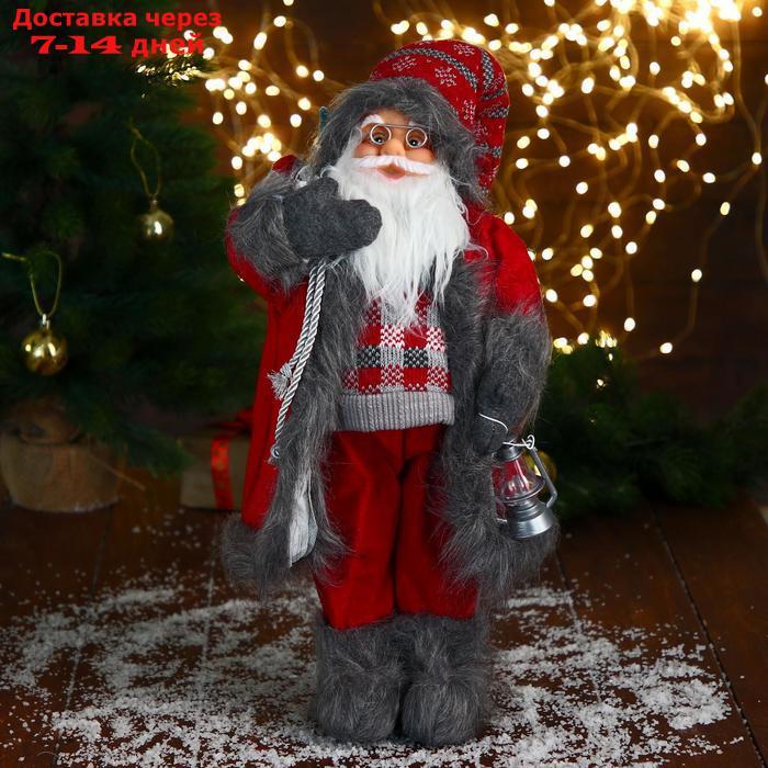 Дед Мороз "В красном клетчатом свитере, с фонариком" 23х45 см - фото 1 - id-p207340420
