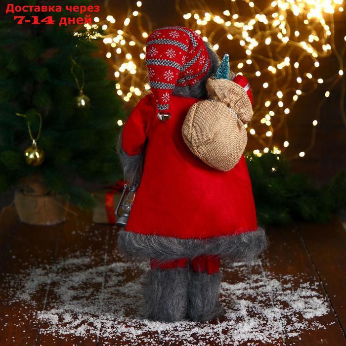 Дед Мороз "В красном клетчатом свитере, с фонариком" 23х45 см - фото 4 - id-p207340420