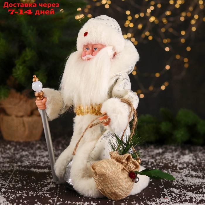 Дед Мороз "В белой шубке, с посохом и мешком" двигается, 12х28 см - фото 4 - id-p207336790