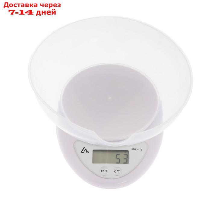 Весы кухонные LuazON LVK-706, электронные, с чашей, до 5 кг, белые - фото 1 - id-p207337754