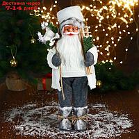 Дед Мороз "В белом свитере, с лыжами" двигается, 17х45 см
