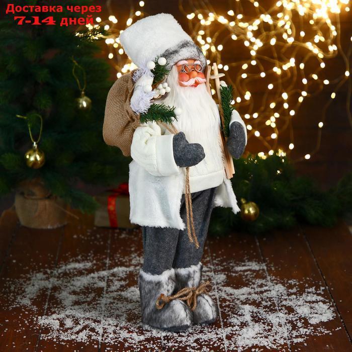 Дед Мороз "В белом свитере, с лыжами" двигается, 17х45 см - фото 2 - id-p207339808