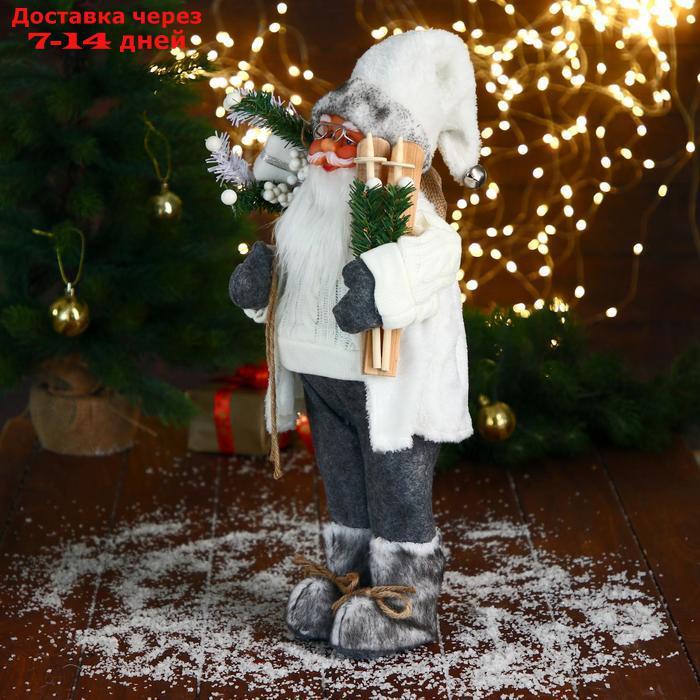 Дед Мороз "В белом свитере, с лыжами" двигается, 17х45 см - фото 3 - id-p207339808