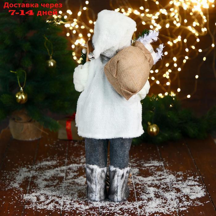 Дед Мороз "В белом свитере, с лыжами" двигается, 17х45 см - фото 4 - id-p207339808