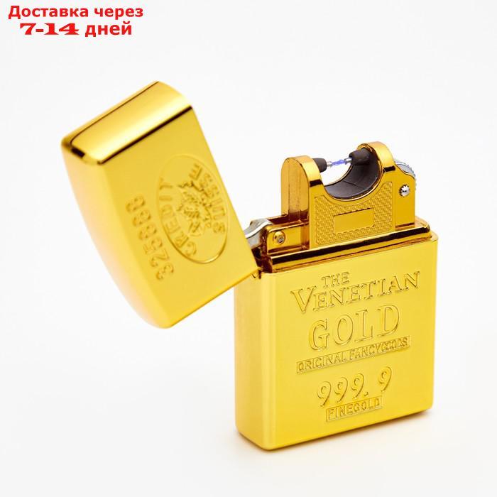 Зажигалка электронная в подарочной коробке, USB, дуговая, золотая, прямоугольная, 6.5×2.5×12 - фото 2 - id-p207341067