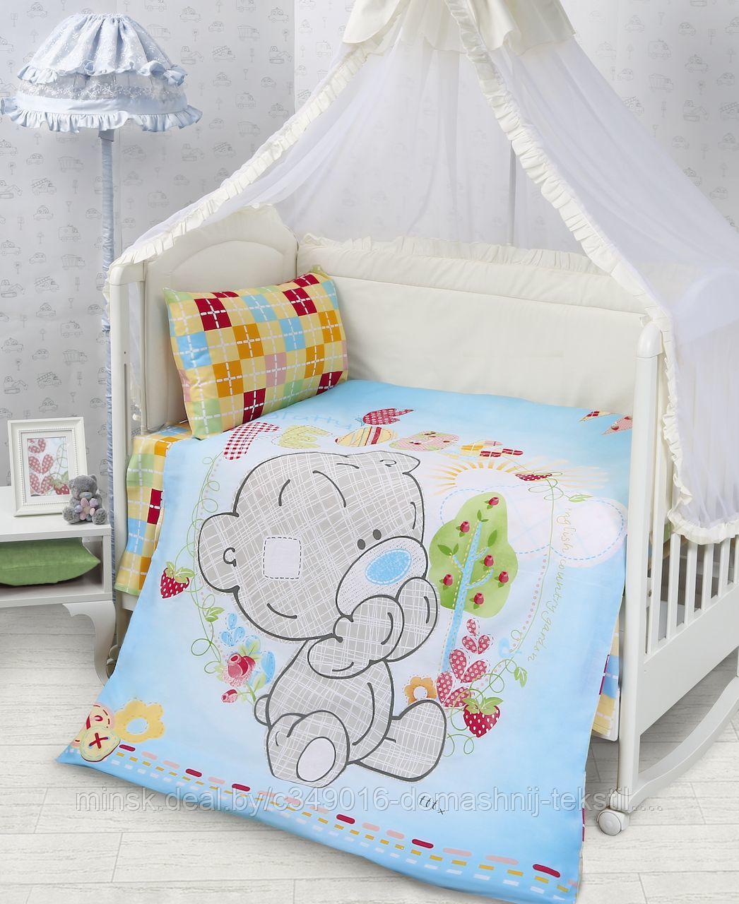 Комплект постельного белья для новорожденных Teddy baby голубой бязь - фото 1 - id-p207384335