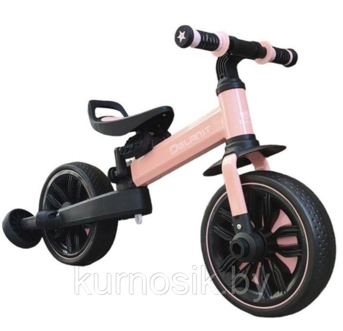 Велосипед беговел 3 в 1 Delanit TF-05, родительская ручка, съемные педали розовый - фото 9 - id-p207401698